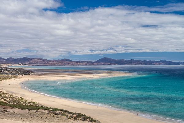 Canary Islands-Fuerteventura Island-Costa Calma-high angle view of Playa de Sotavento beach